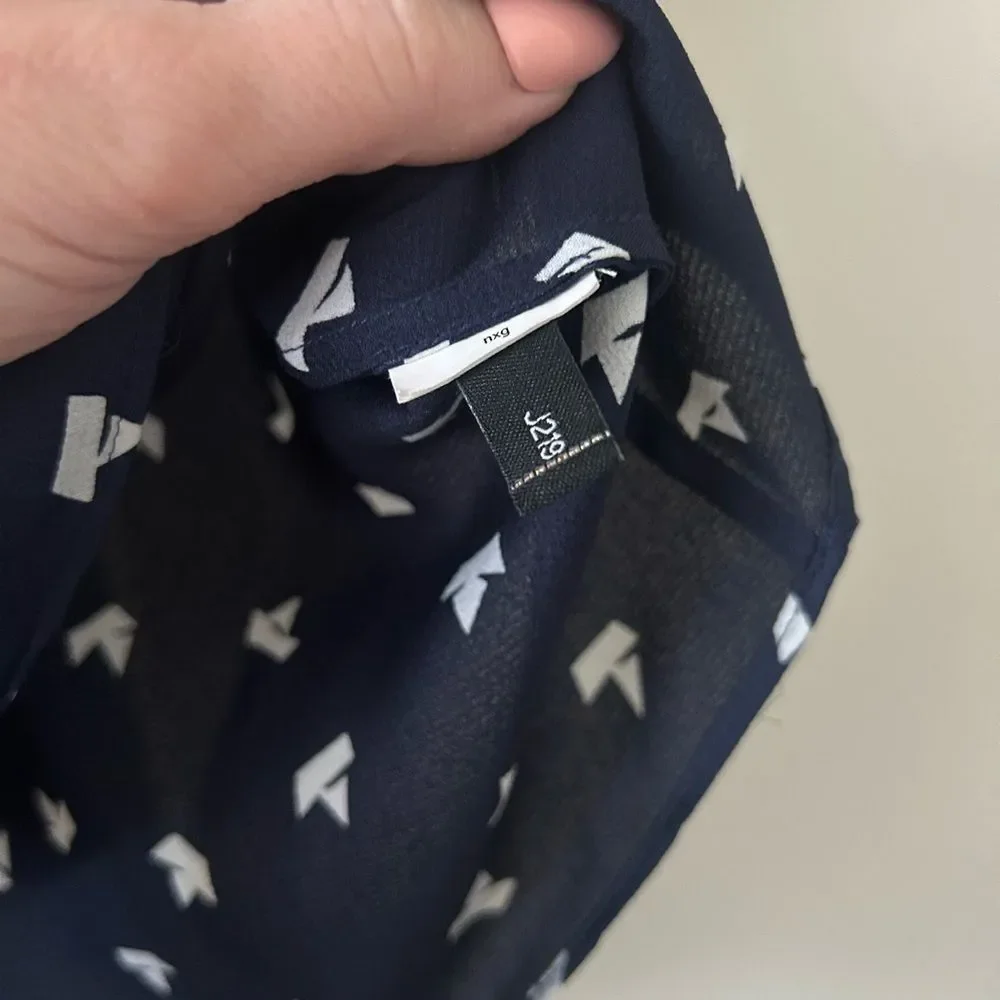 Kate Spade Navy Blue Patterned Blouse Women's Size XXS Designer Nautical Coastal